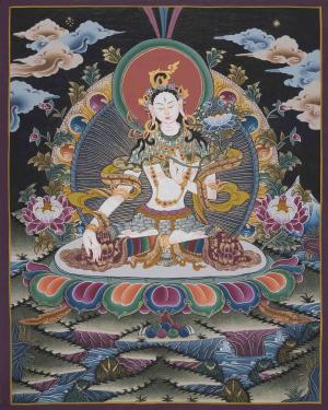 Original Hand-Painted White Tara | Female Bodhisattva | Protector Thangka | Tibetan Wall Hanging